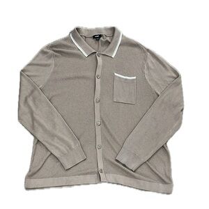 Stripe Tipped Pocket Sweater Polo Neutral Sz XXL ASO Gregory Abbot Elementary